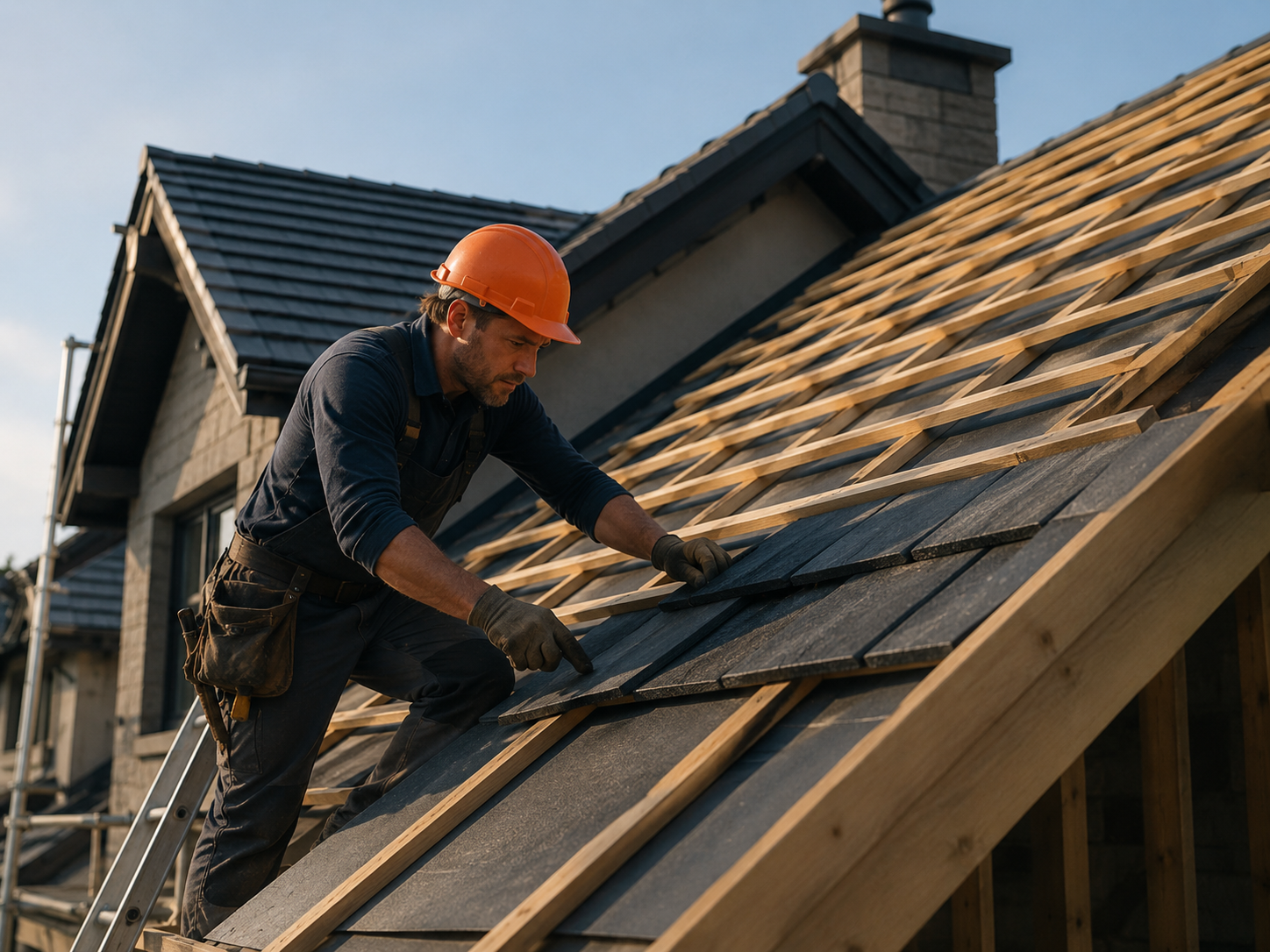 Roofer pressure washing a Brisbane residential roof