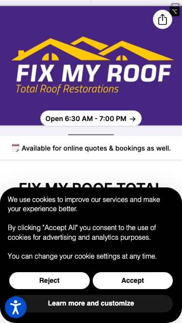 Current mobile website view
